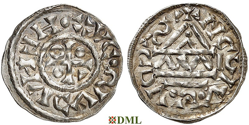 Денарий, Германия, Бавария, Heinrich IV (995-1002), м.д. Nabburg, монетарий ΛMIC, Hahn 1976, 73c?