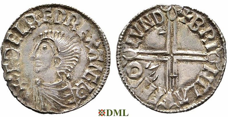 Денарий, Англия, Æthelred II (978-1016), м.д. London, монетарий Brihtlaf, North 774