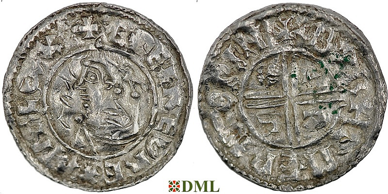 Денарий, Англия, Æthelred II (978-1016), м.д. Winchester, монетарий Beorhtmær, North 773/770