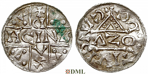 Денарий, Германия, Бавария, Heinrich V (1018-1026), м.д. Regensburg, монетарий ɅZO, Hahn 1976, 31b2