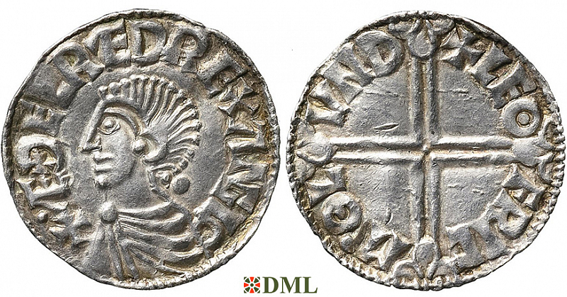 Денарий, Англия, Æthelred II (978-1016), м.д. London, монетарий Leofric, North 774