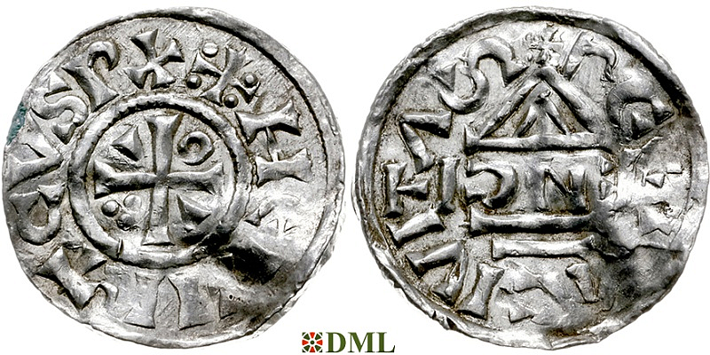 Денарий, Германия, Бавария, Heinrich II (1002-1024), м.д. Regensburg, монетарий IƆNƎ, Hahn 1976, 27d2.1