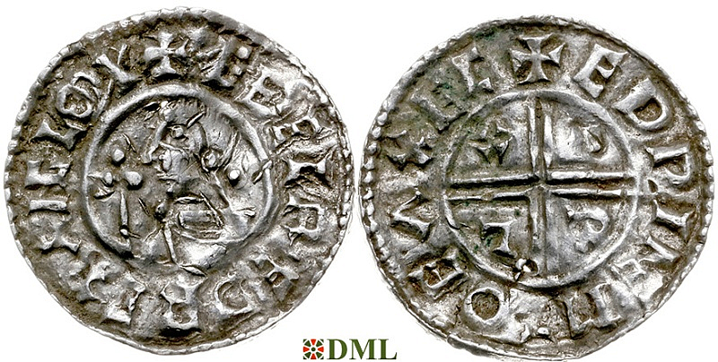 Денарий, Англия, Æthelred II (978-1016), м.д. Exeter, монетарий Eadwine, North 770