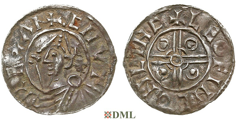 Денарий, Англия, Cnut (1016-1035), м.д. Lincoln, монетарий Leofinc, North 787